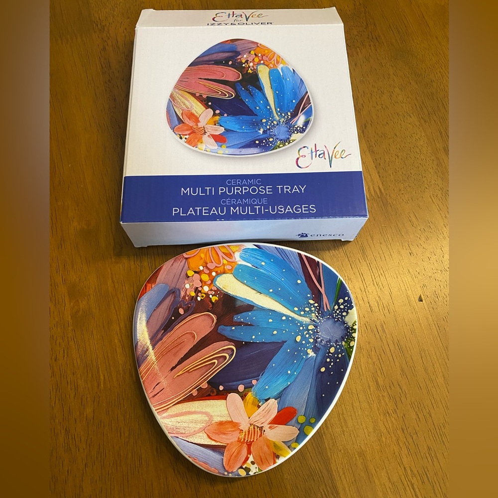 Blue & Pink Floral Ceramic Multi-Purpose Tray